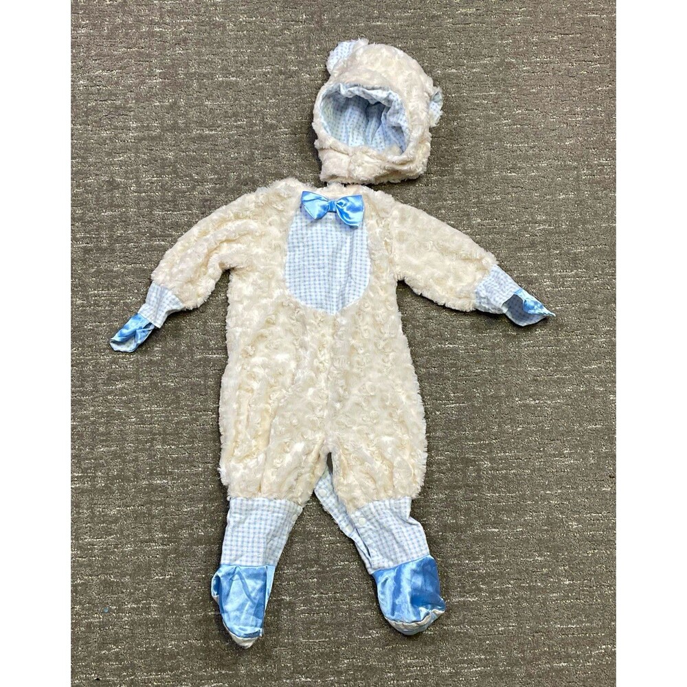 Infant Lamb Costume Hooded Plush White/Blue Unisex Halloween Outfit 6-12 month